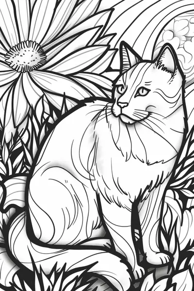 Beautiful Cat Colouring Page