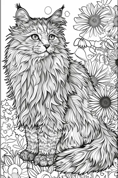 Detailed Cat Colouring Page