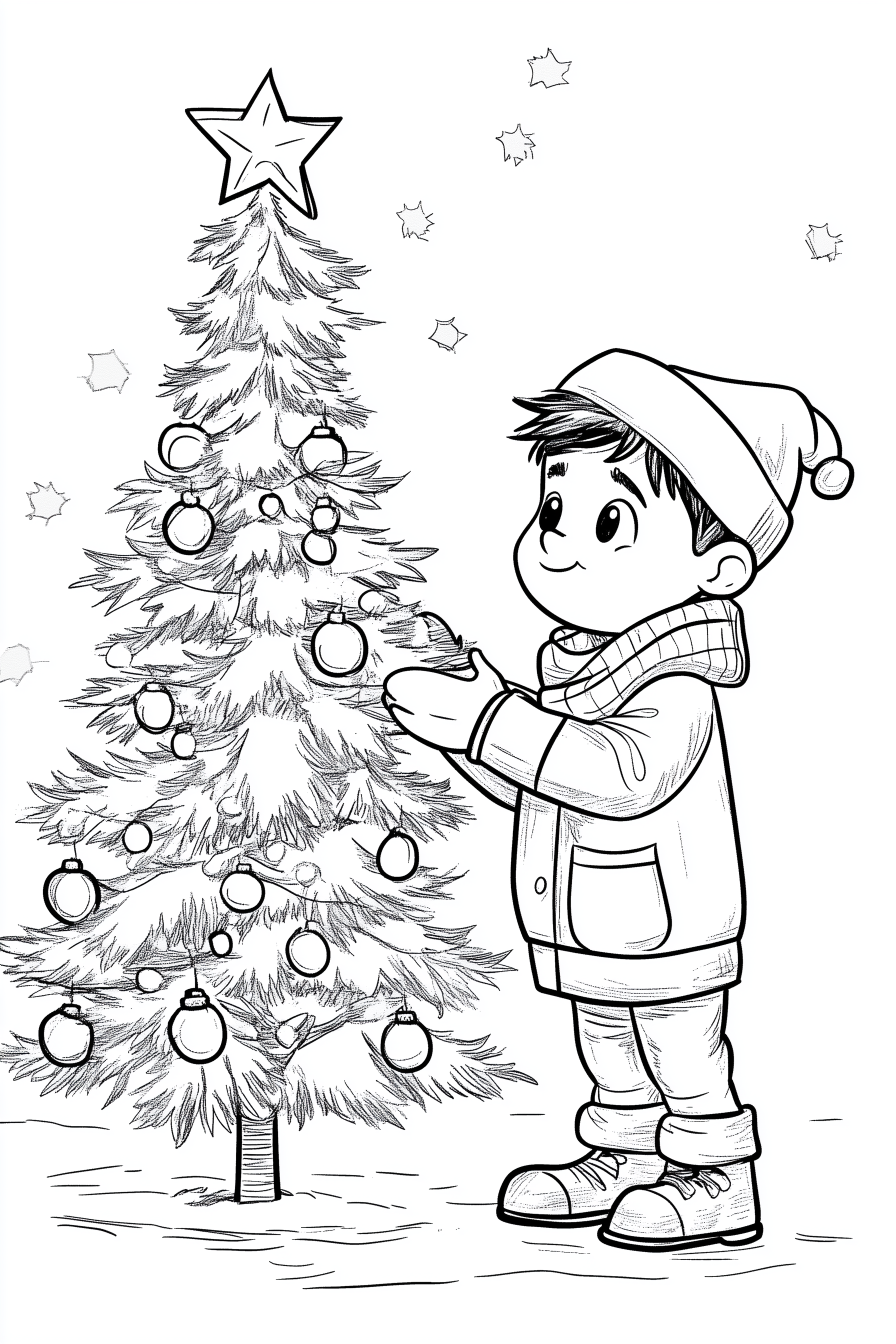 Playful Christmas Tree Colouring Page