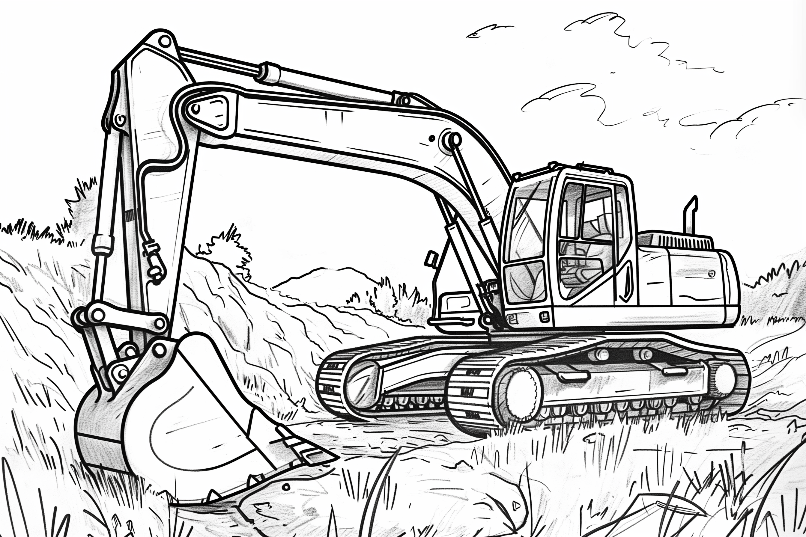 Excavator Colouring Page - Free Colouring Page