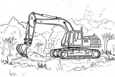 Cute Excavator Colouring Page