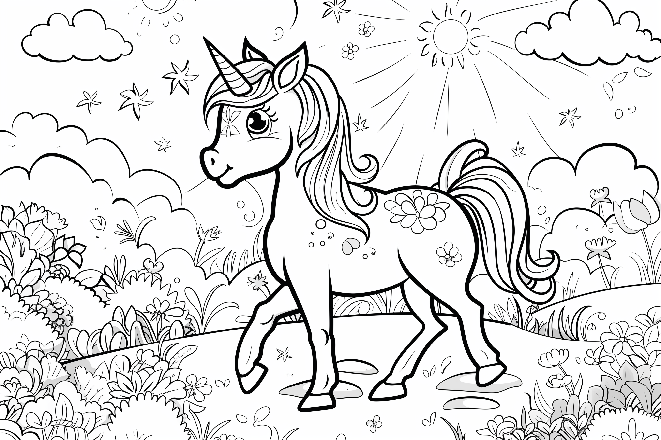 Cute Unicorn Colouring Page - Free Colouring Page