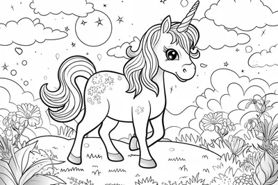 Happy Unicorn Colouring Page